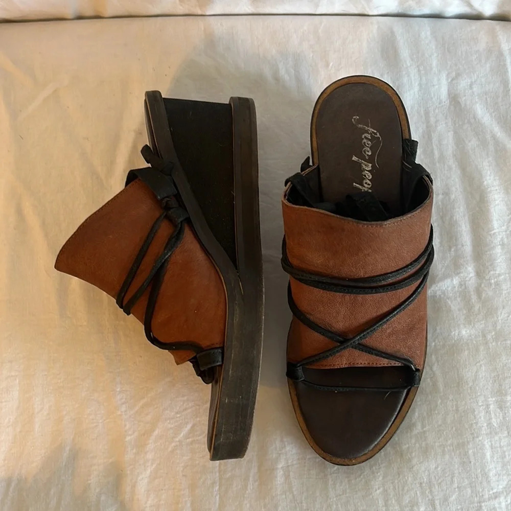 Free People Bowery Wedge Leather Suede Lace Up Tie Ankle - Picture 4 of 7